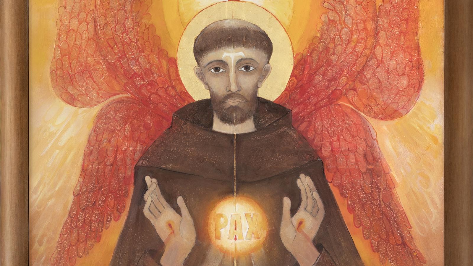 Ikona svätého Františka z Assisi so symbolom pokoja PAX