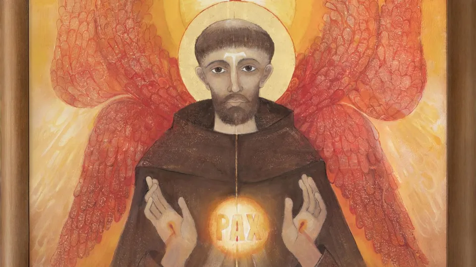 Ikona svätého Františka z Assisi so symbolom pokoja PAX