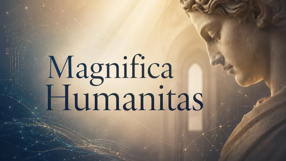 Grafika Magnifica Humanitas prepájajúca klasické umenie a digitálnu sieť