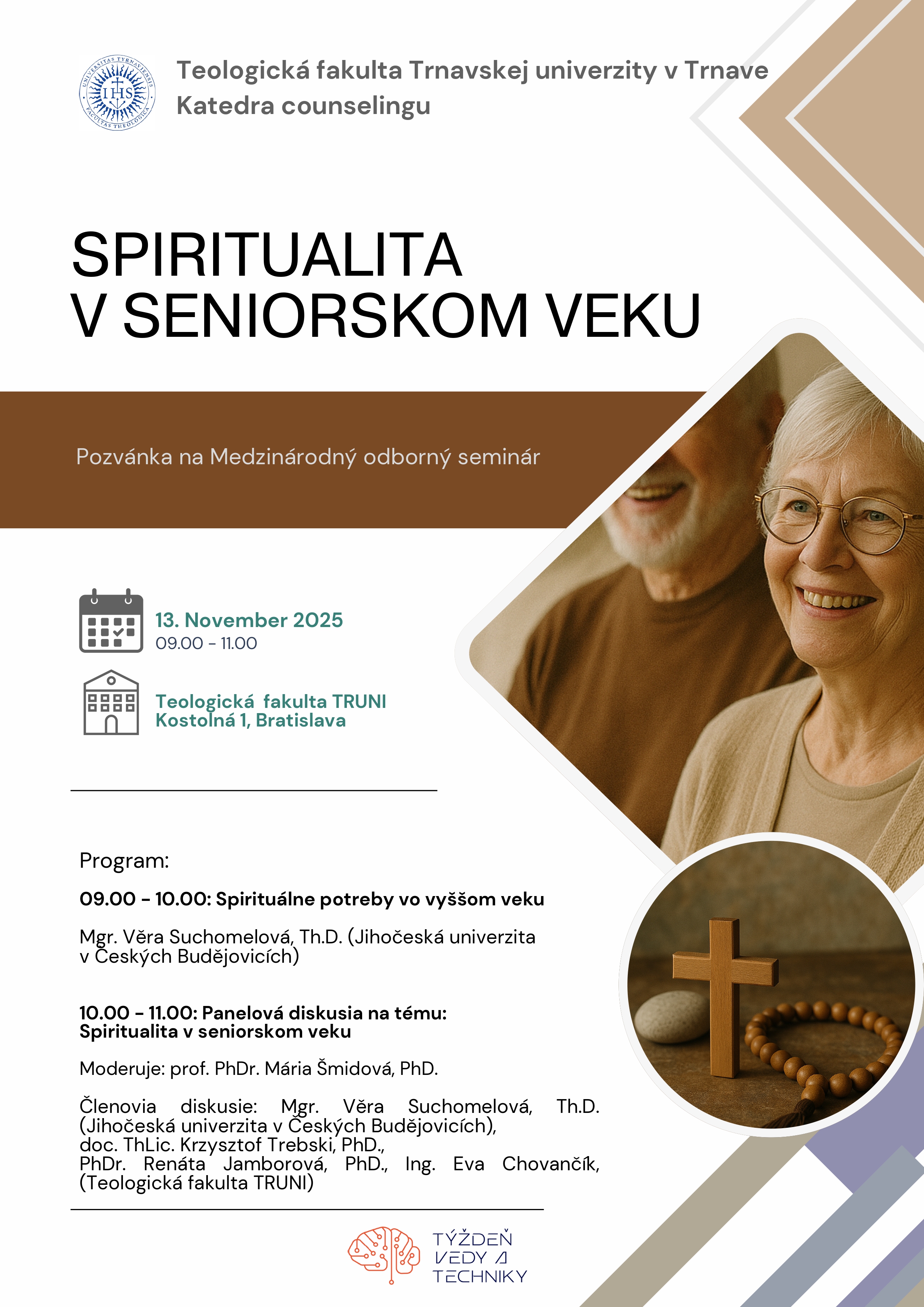 Pozvánka na seminár Spiritualita v seniorskom veku s programom podujatia